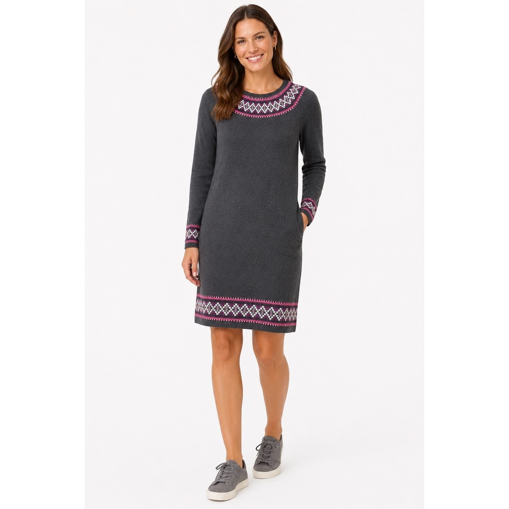 Hanna Andersson‎ Gray Fair Isle Cotton Sweater Dress Pink Purple Small 40675